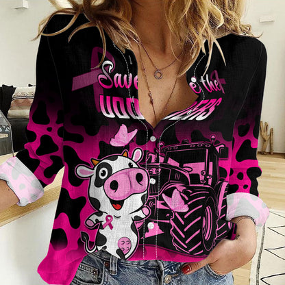 Personalised Save The Udders Women Casual Shirt Farmer Day Breast Cancer Support