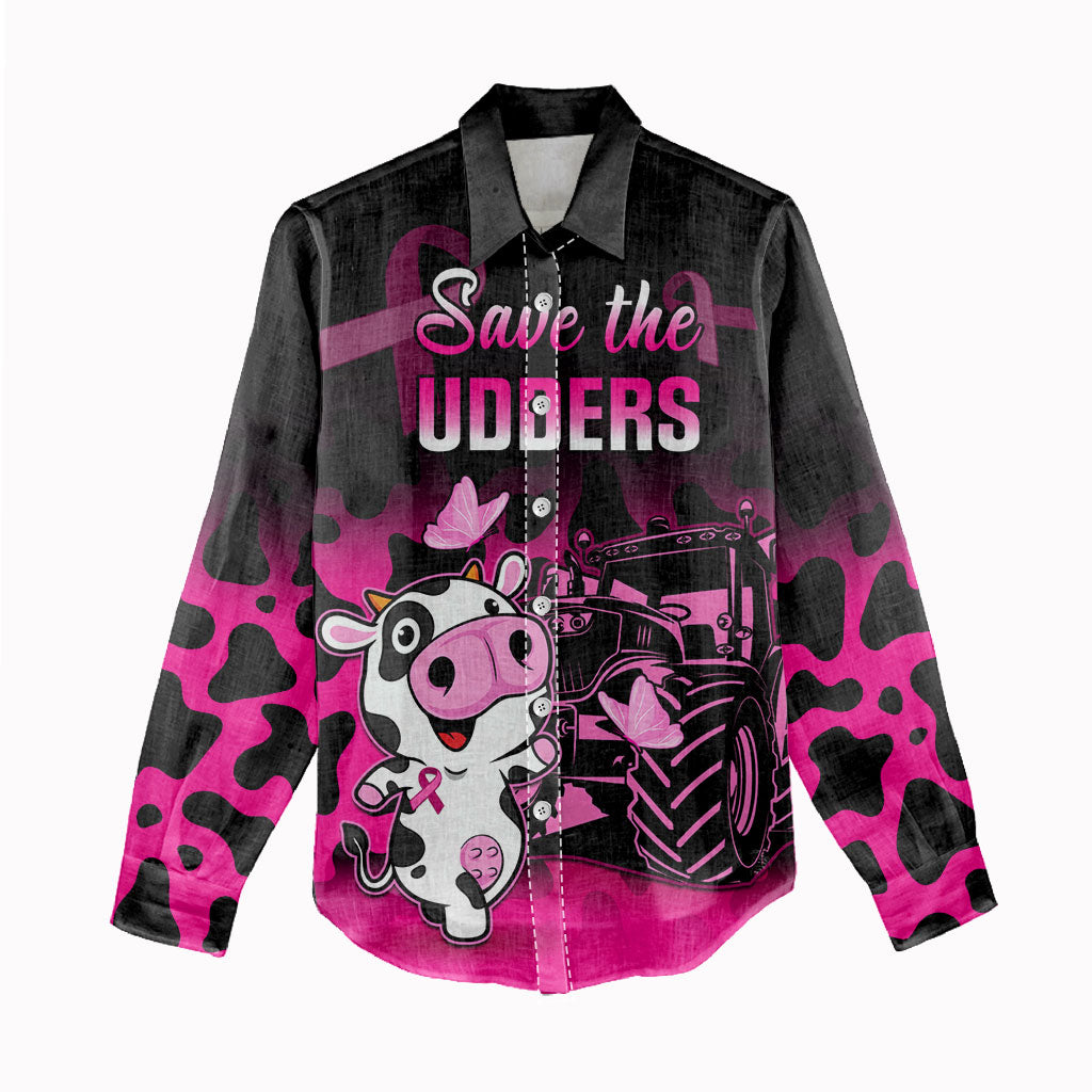 Personalised Save The Udders Women Casual Shirt Farmer Day Breast Cancer Support