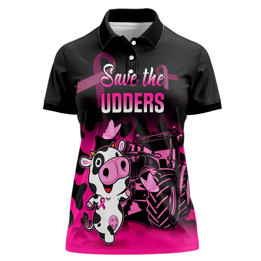 Personalised Save The Udders Women Polo Shirt Farmer Day Breast Cancer Support