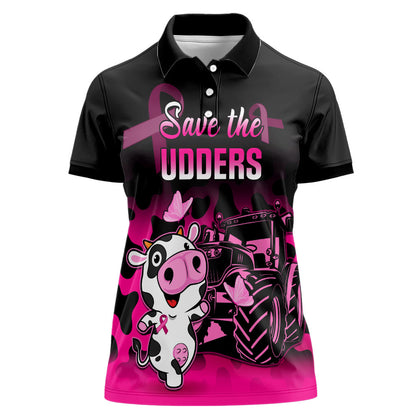 Personalised Save The Udders Women Polo Shirt Farmer Day Breast Cancer Support