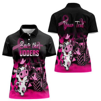 Personalised Save The Udders Women Polo Shirt Farmer Day Breast Cancer Support