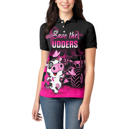 Personalised Save The Udders Women Polo Shirt Farmer Day Breast Cancer Support