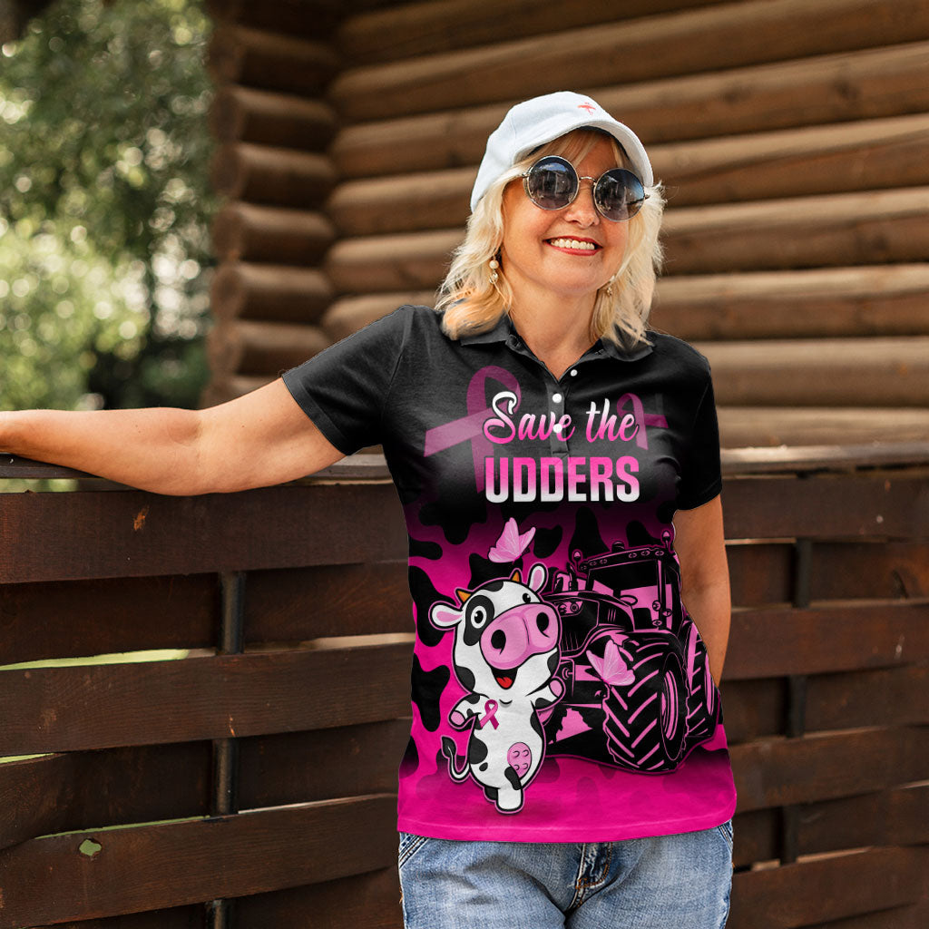 Personalised Save The Udders Women Polo Shirt Farmer Day Breast Cancer Support