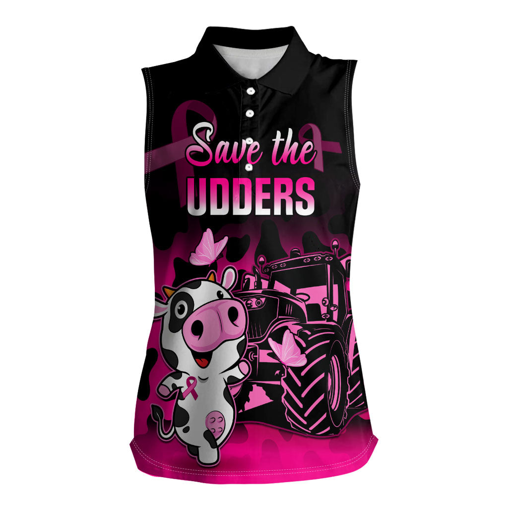 Personalised Save The Udders Women Sleeveless Polo Shirt Farmer Day Breast Cancer Support