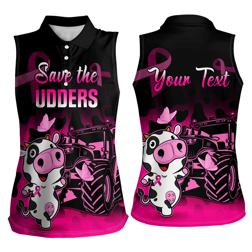 Personalised Save The Udders Women Sleeveless Polo Shirt Farmer Day Breast Cancer Support