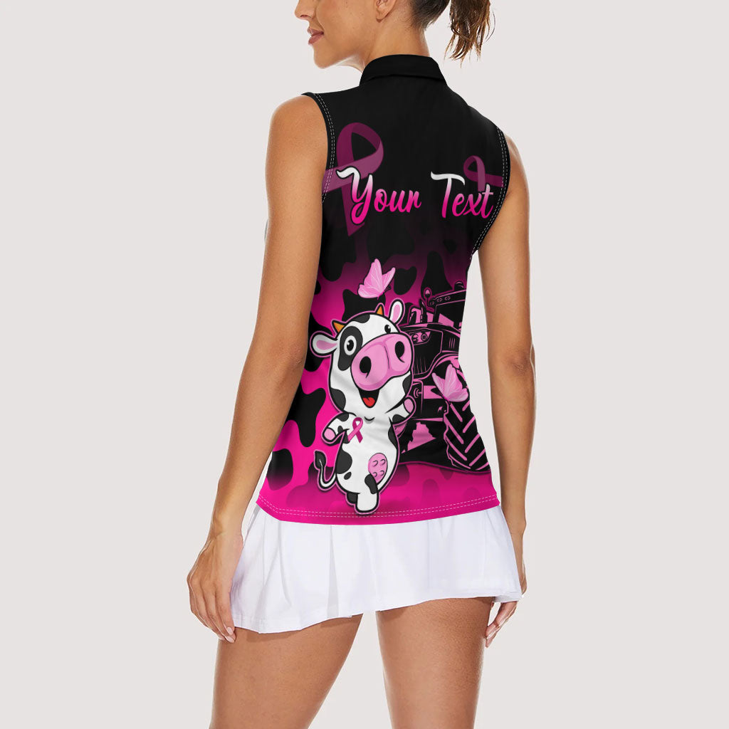 Personalised Save The Udders Women Sleeveless Polo Shirt Farmer Day Breast Cancer Support
