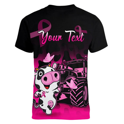 Personalised Save The Udders Women V-Neck T-Shirt Farmer Day Breast Cancer Support