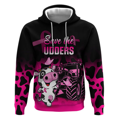 Personalised Save The Udders Zip Hoodie Farmer Day Breast Cancer Support