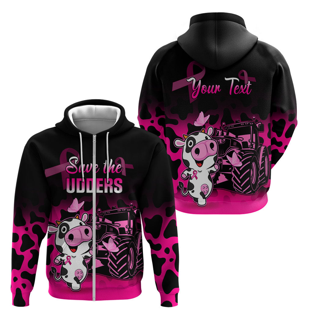 Personalised Save The Udders Zip Hoodie Farmer Day Breast Cancer Support