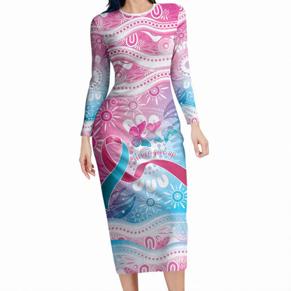 Australia Hereditary Cancer Support Long Sleeve Bodycon Dress Never Give Up