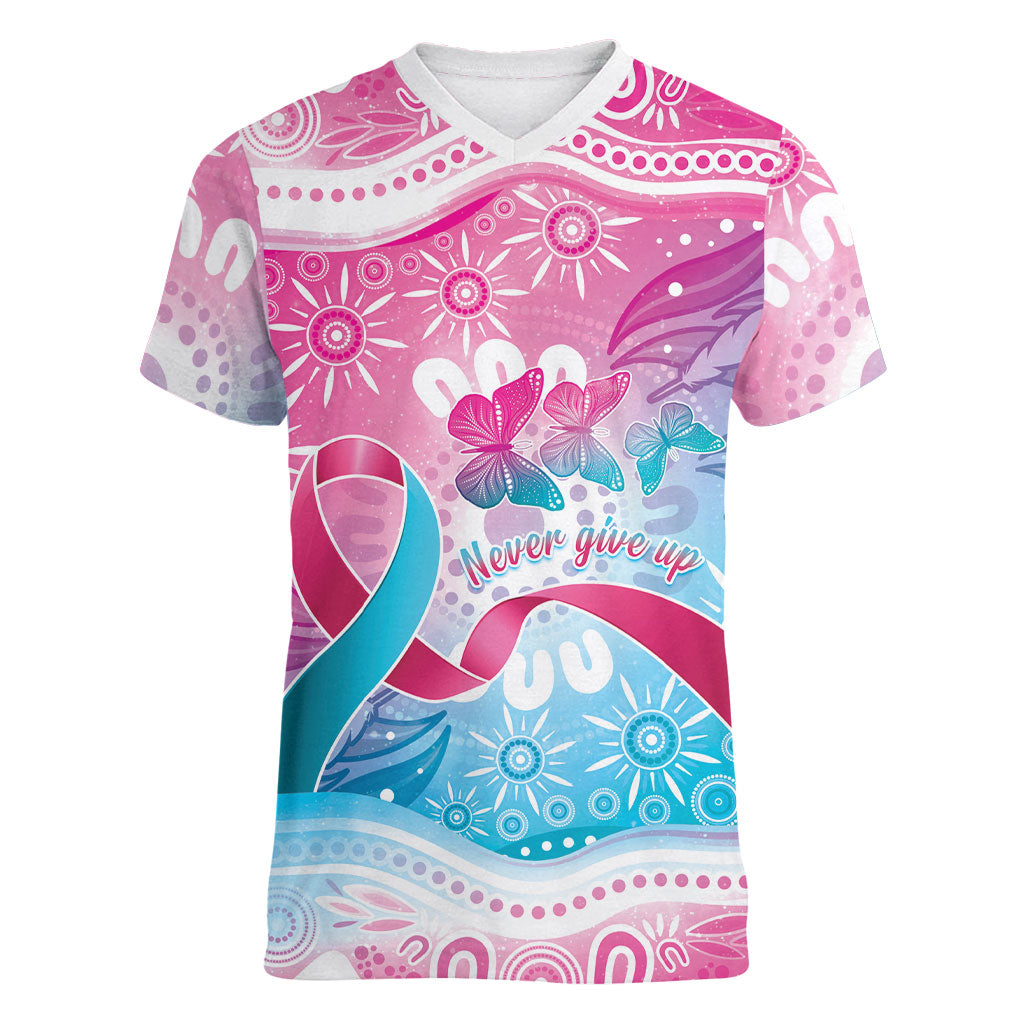 Australia Hereditary Cancer Support Women V-Neck T-Shirt Never Give Up