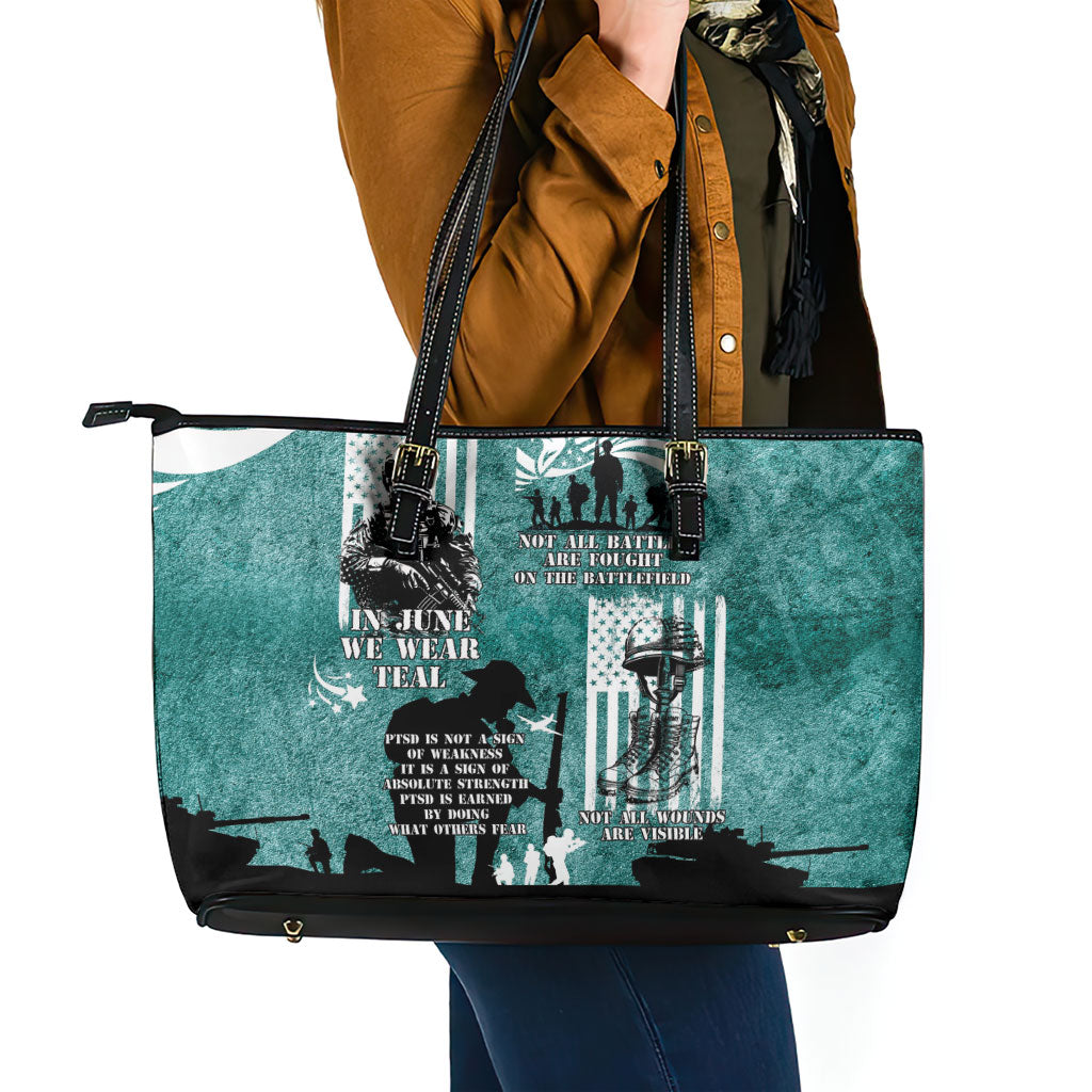 Veteran PTSD Leather Tote Bag Not A Sign Of Weakness It Is Earned By Doing What Others Fear
