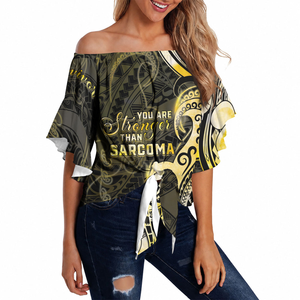 Sarcoma Support Off Shoulder Wrap Waist Top You Are Stronger Than Sarcoma