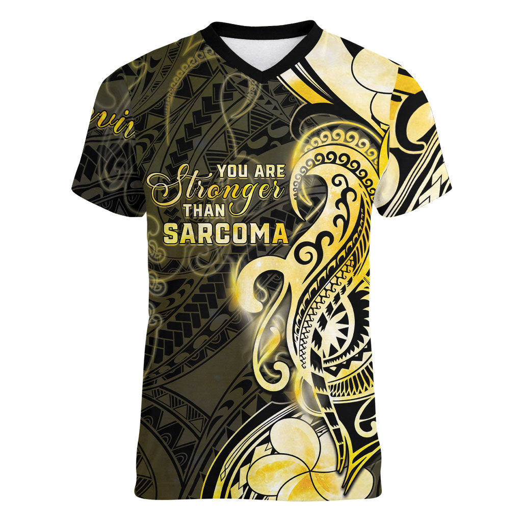 Sarcoma Support Women V-Neck T-Shirt You Are Stronger Than Sarcoma