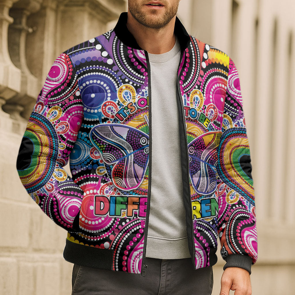 Australia Indigenous Autism Support Bomber Puffer Jacket Its Okay To Be Different