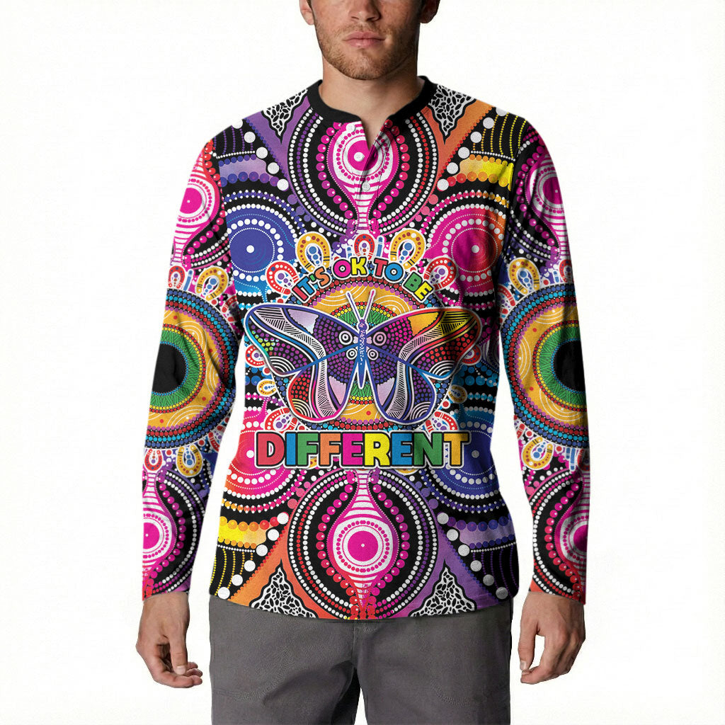 Australia Indigenous Autism Support Button Sweatshirt Its Okay To Be Different