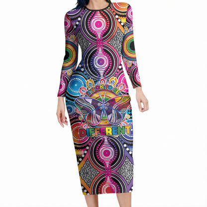 Australia Indigenous Autism Support Long Sleeve Bodycon Dress Its Okay To Be Different