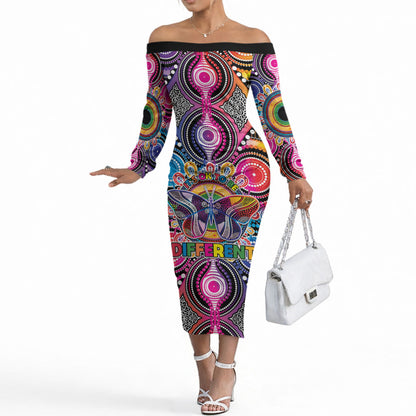 Australia Indigenous Autism Support Off The Shoulder Long Sleeve Dress Its Okay To Be Different