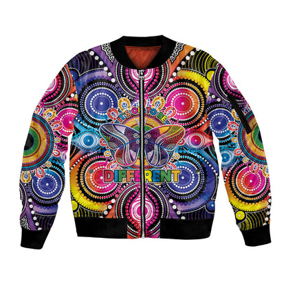 Australia Indigenous Autism Support Sleeve Zip Bomber Jacket Its Okay To Be Different