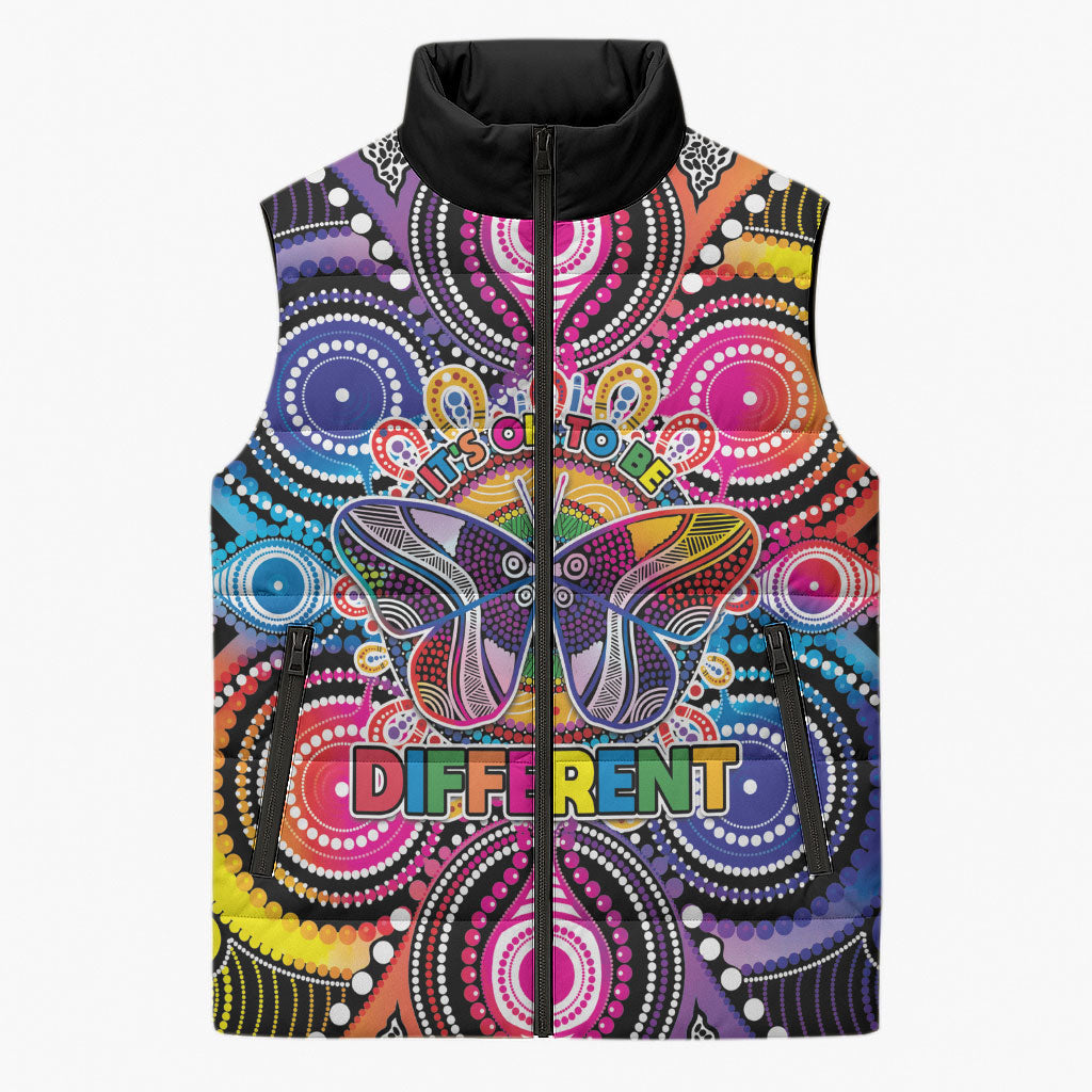 Australia Indigenous Autism Support Sleeveless Puffer Jacket Its Okay To Be Different