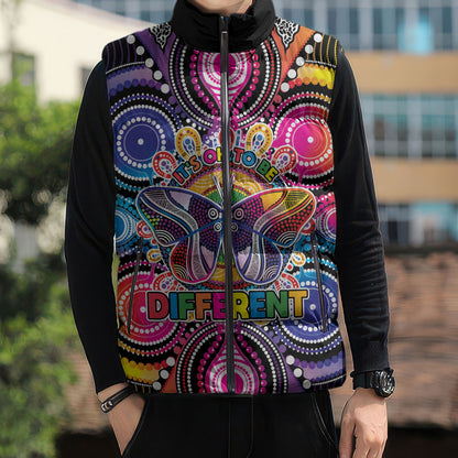 Australia Indigenous Autism Support Sleeveless Puffer Jacket Its Okay To Be Different