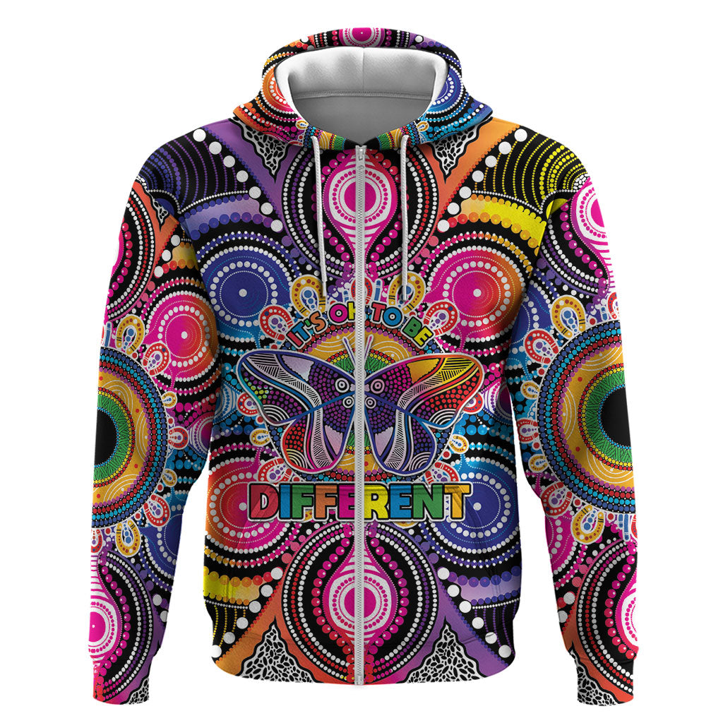 Australia Indigenous Autism Support Zip Hoodie Its Okay To Be Different