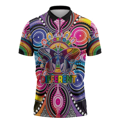 Australia Indigenous Autism Support Zipper Polo Shirt Its Okay To Be Different