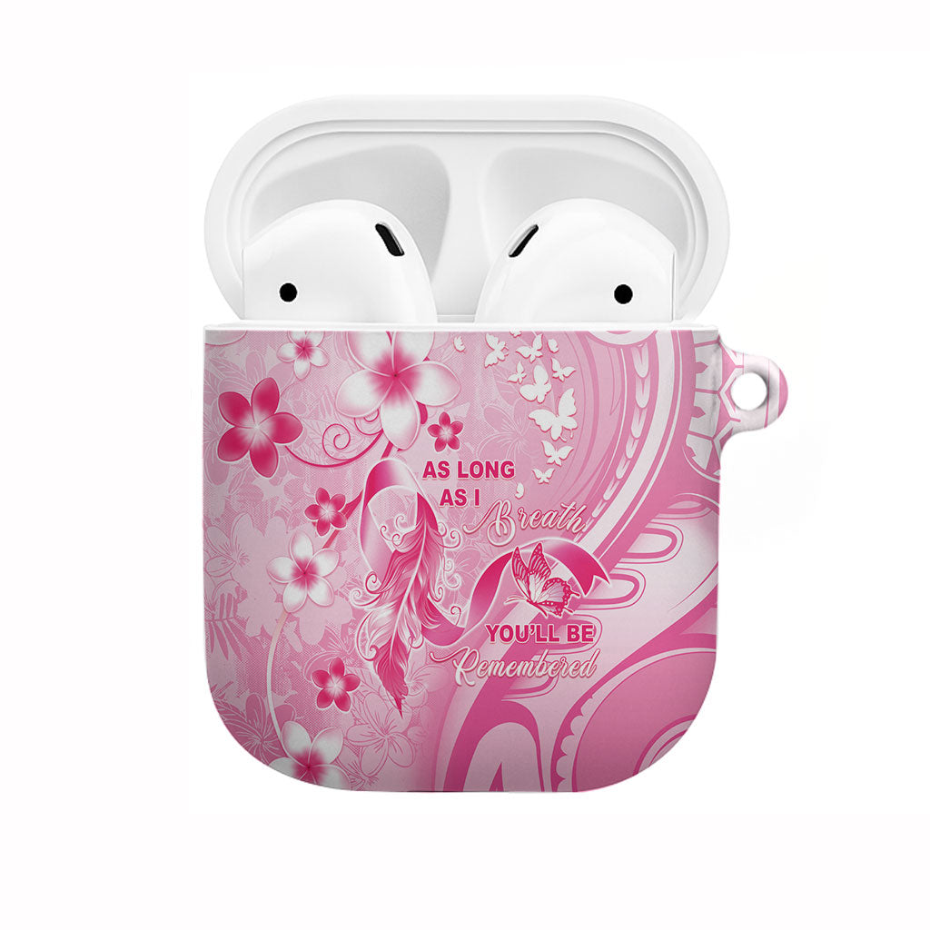 Memorial Pink Breast Cancer Support AirPods Case Plumeria Floral Tribal Pattern