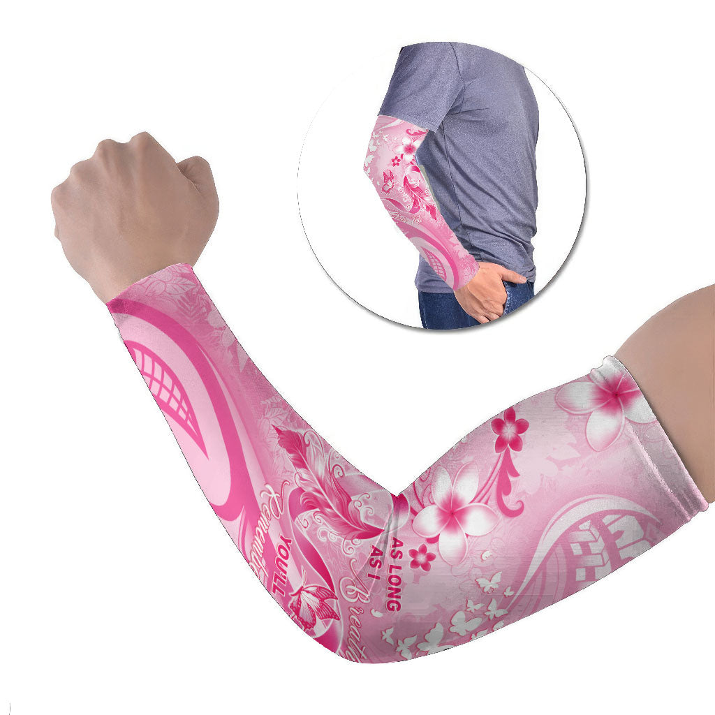 Personalised Memorial Pink Breast Cancer Support Arm Sleeves Plumeria Floral Tribal Pattern