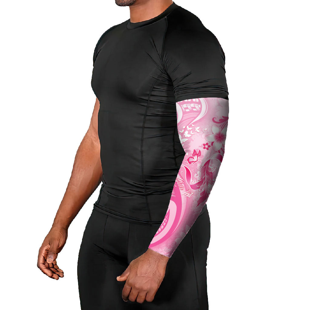 Personalised Memorial Pink Breast Cancer Support Arm Sleeves Plumeria Floral Tribal Pattern