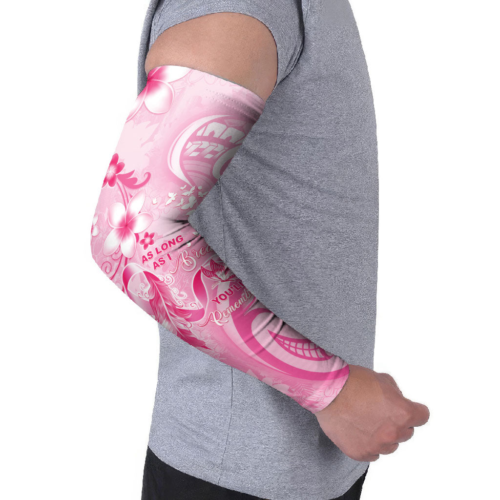 Personalised Memorial Pink Breast Cancer Support Arm Sleeves Plumeria Floral Tribal Pattern