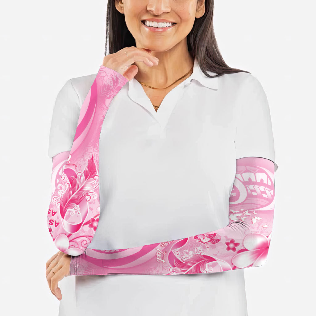 Personalised Memorial Pink Breast Cancer Support Arm Sleeves Plumeria Floral Tribal Pattern