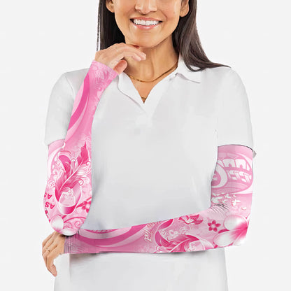 Personalised Memorial Pink Breast Cancer Support Arm Sleeves Plumeria Floral Tribal Pattern