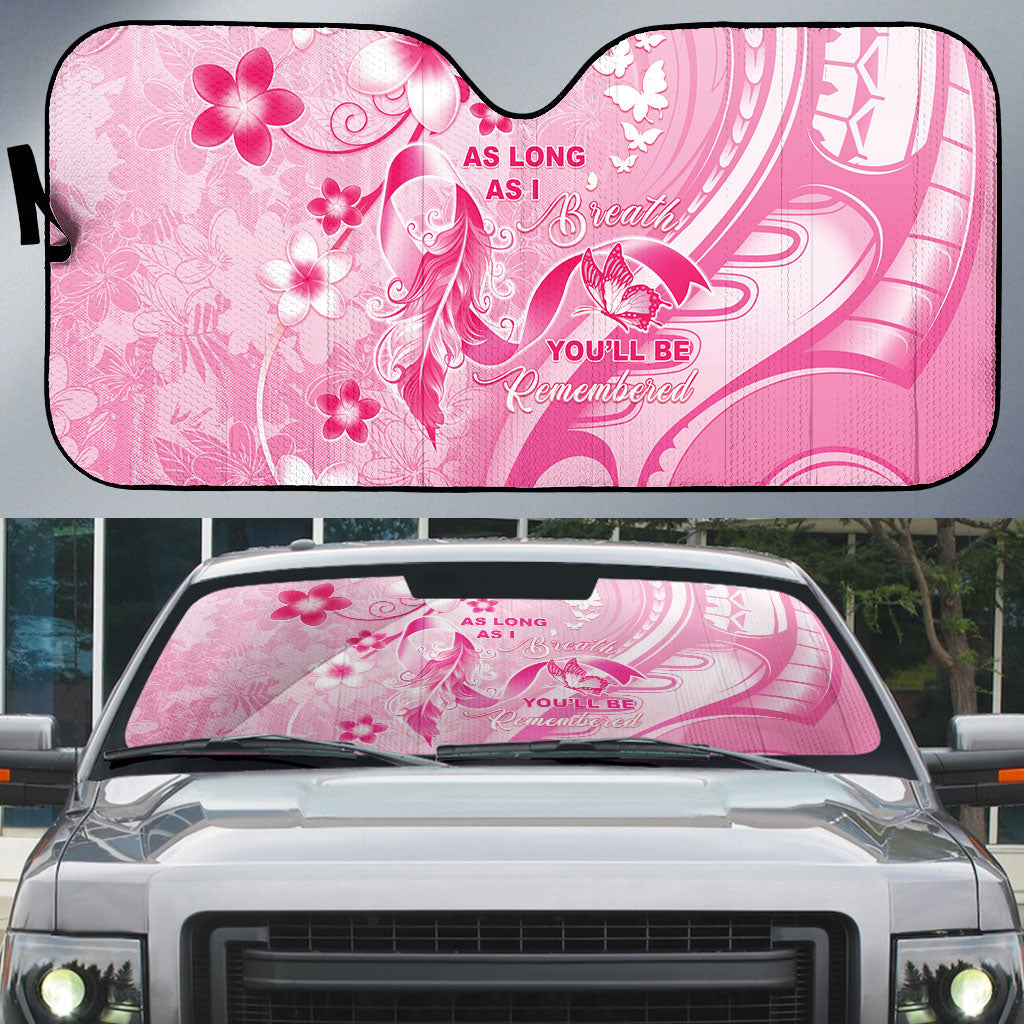 Memorial Pink Breast Cancer Support Auto Sun Shade Plumeria Floral Tribal Pattern