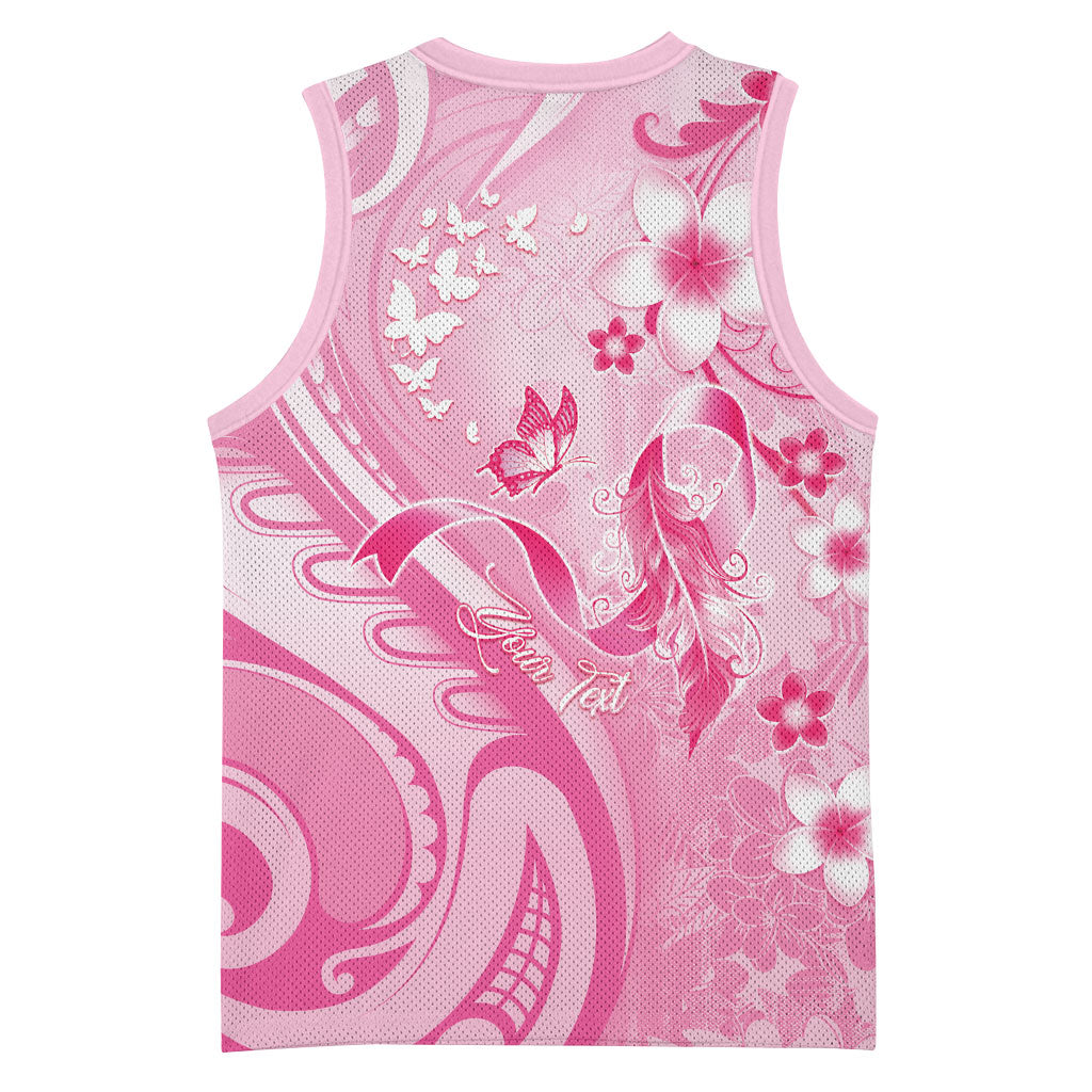 Personalised Memorial Pink Breast Cancer Support Basketball Jersey Plumeria Floral Tribal Pattern