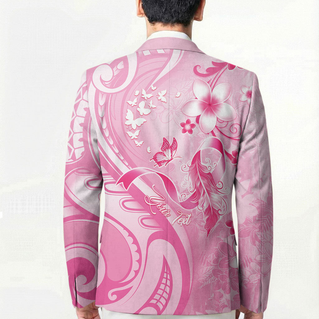 Personalised Memorial Pink Breast Cancer Support Blazer Plumeria Floral Tribal Pattern