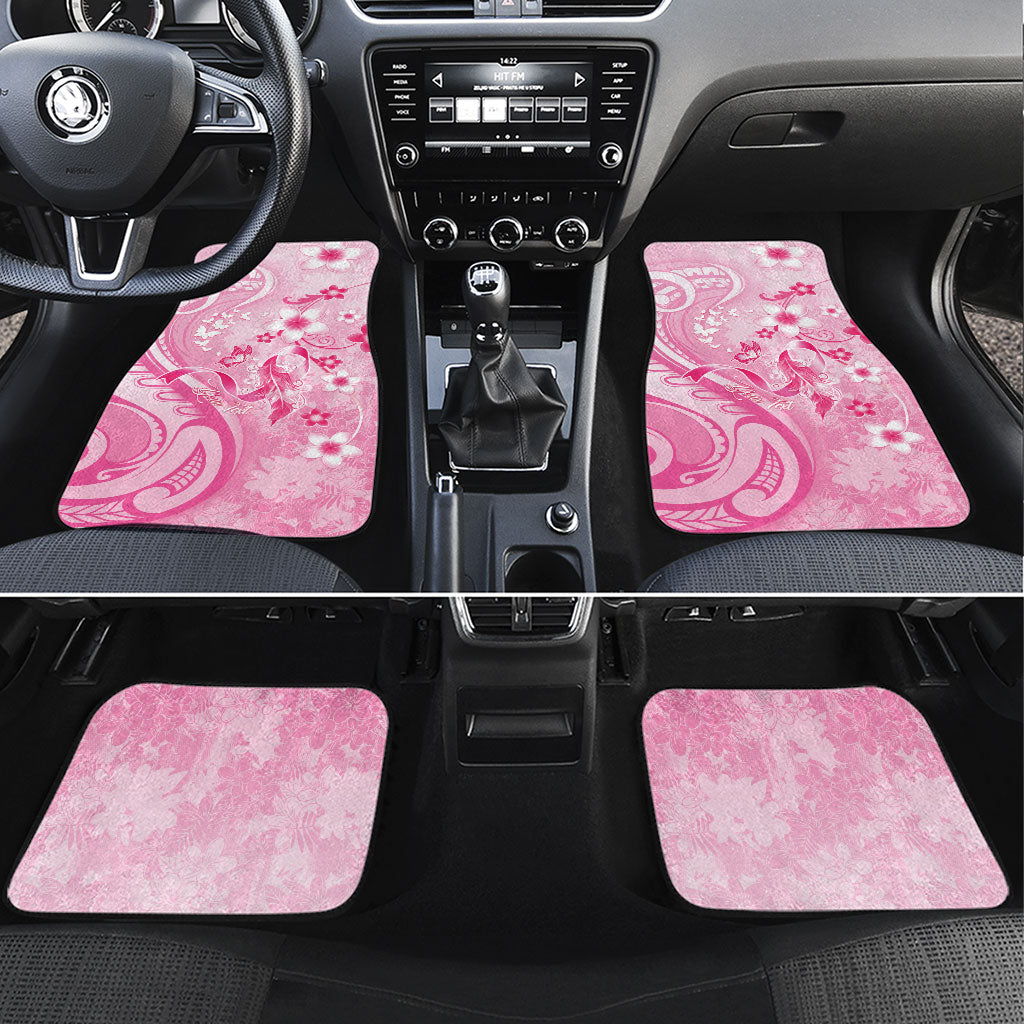 Personalised Memorial Pink Breast Cancer Support Car Mats Plumeria Floral Tribal Pattern
