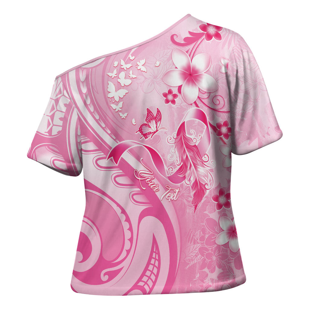 Personalised Memorial Pink Breast Cancer Support Cross Shoulder Shirt Plumeria Floral Tribal Pattern