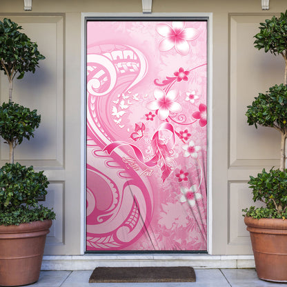 Personalised Memorial Pink Breast Cancer Support Door Cover Plumeria Floral Tribal Pattern