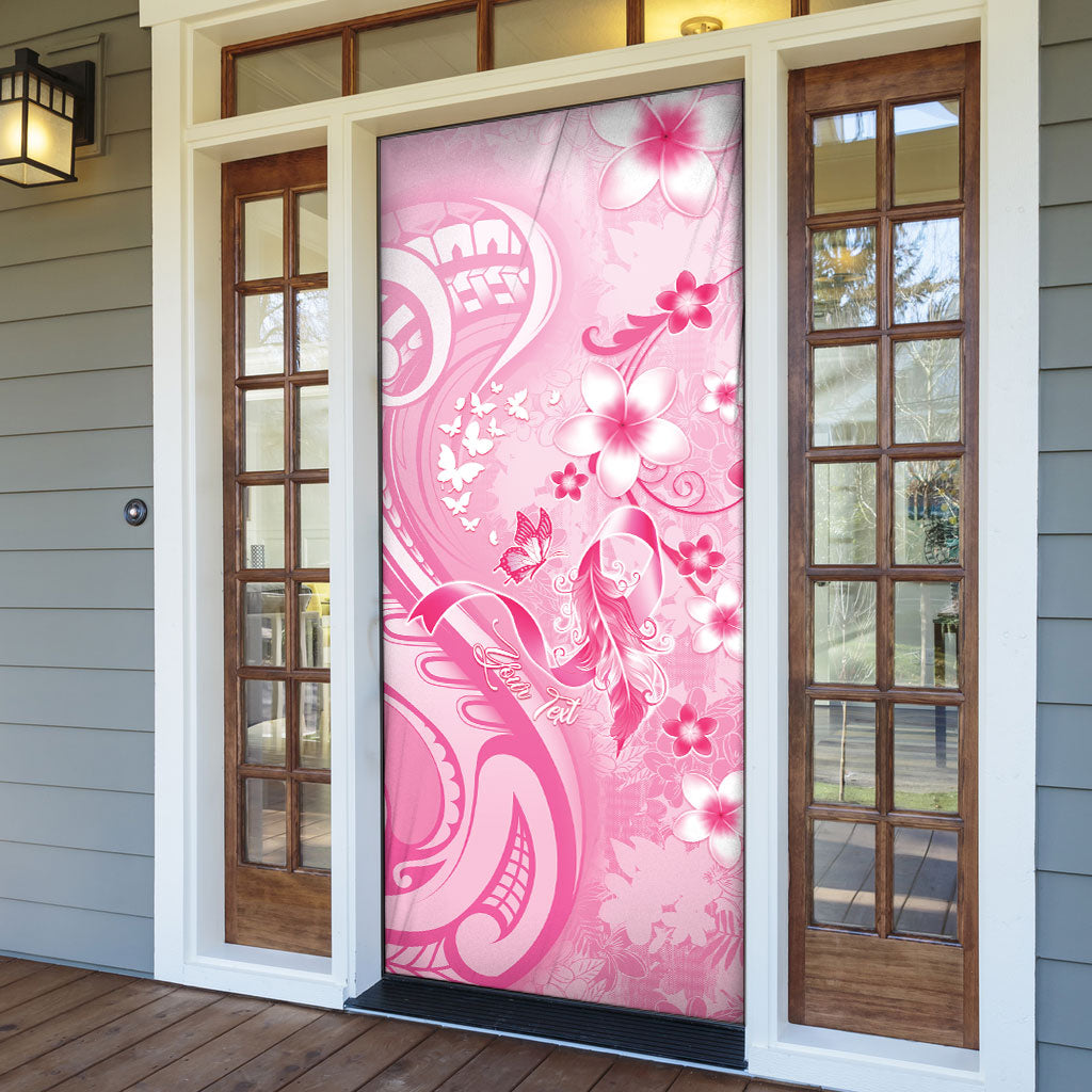 Personalised Memorial Pink Breast Cancer Support Door Cover Plumeria Floral Tribal Pattern