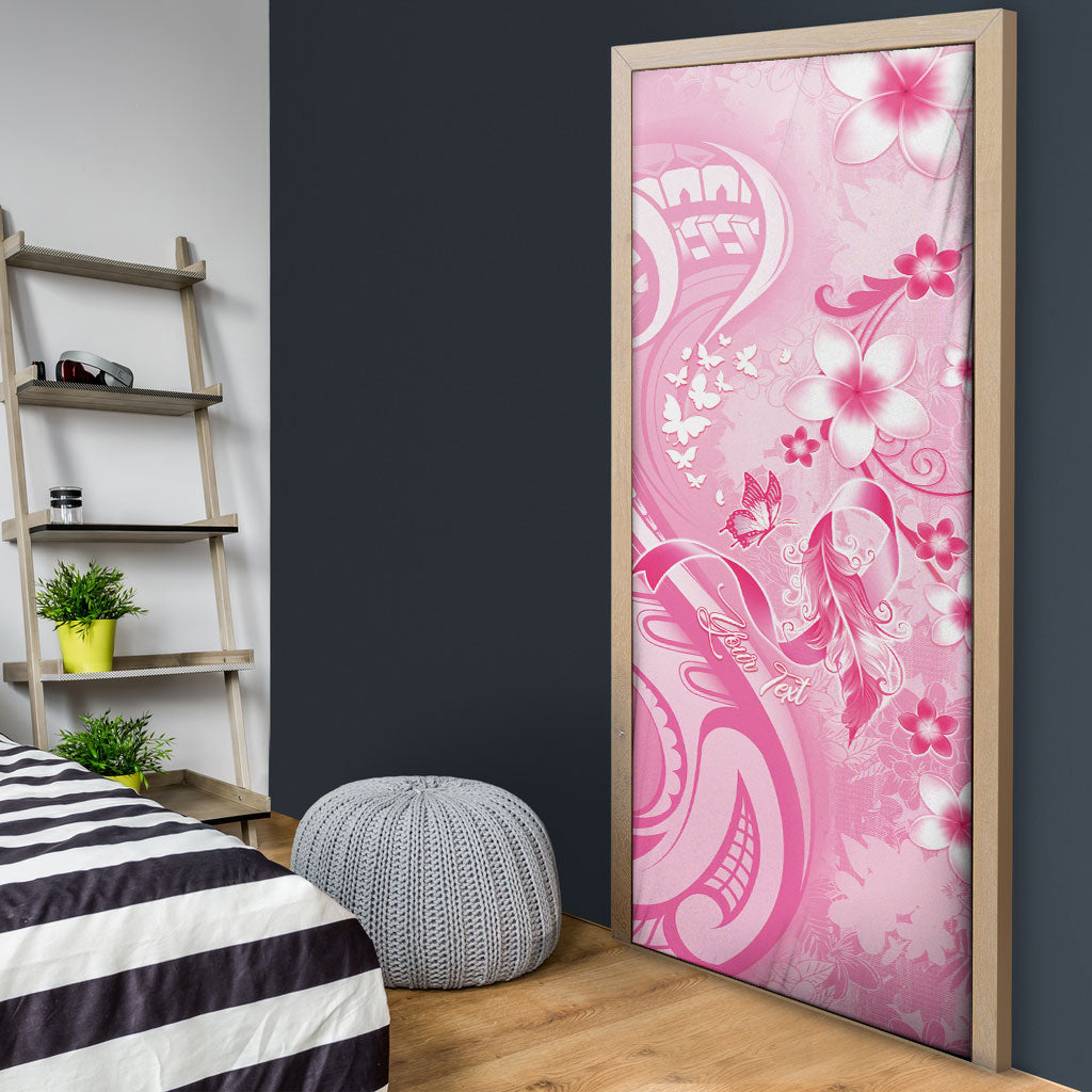 Personalised Memorial Pink Breast Cancer Support Door Cover Plumeria Floral Tribal Pattern