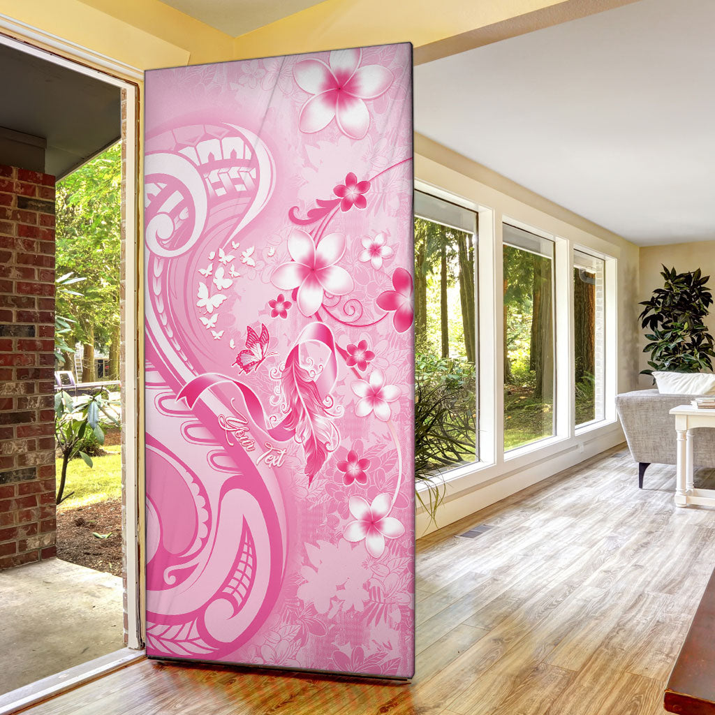 Personalised Memorial Pink Breast Cancer Support Door Cover Plumeria Floral Tribal Pattern