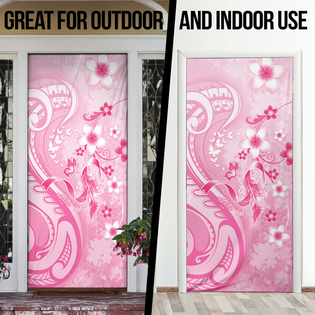 Personalised Memorial Pink Breast Cancer Support Door Cover Plumeria Floral Tribal Pattern