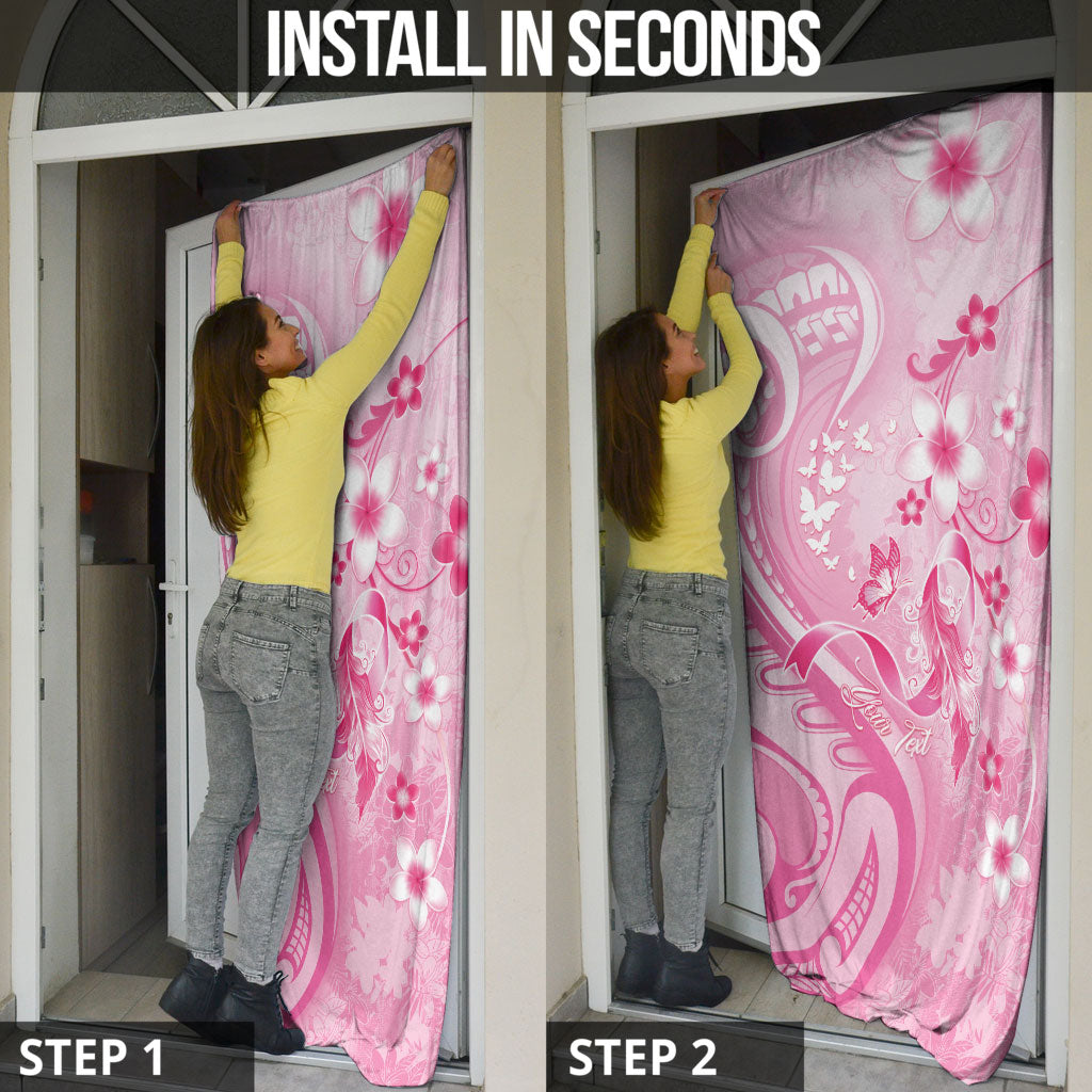 Personalised Memorial Pink Breast Cancer Support Door Cover Plumeria Floral Tribal Pattern