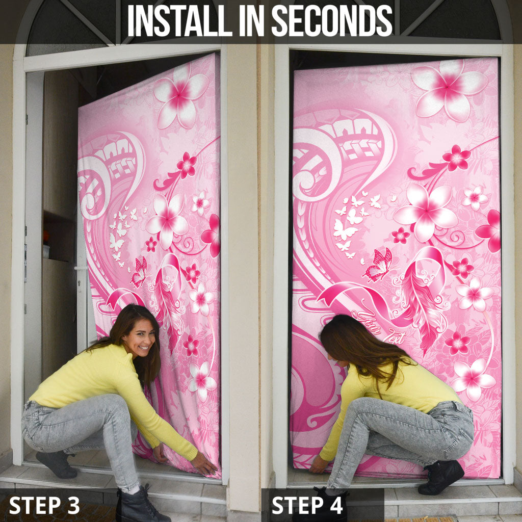 Personalised Memorial Pink Breast Cancer Support Door Cover Plumeria Floral Tribal Pattern
