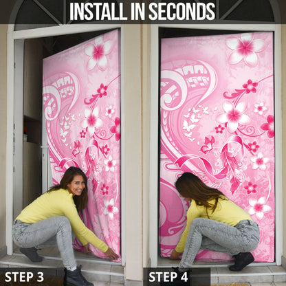 Personalised Memorial Pink Breast Cancer Support Door Cover Plumeria Floral Tribal Pattern