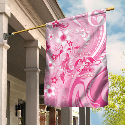 Memorial Pink Breast Cancer Support Garden Flag Plumeria Floral Tribal Pattern