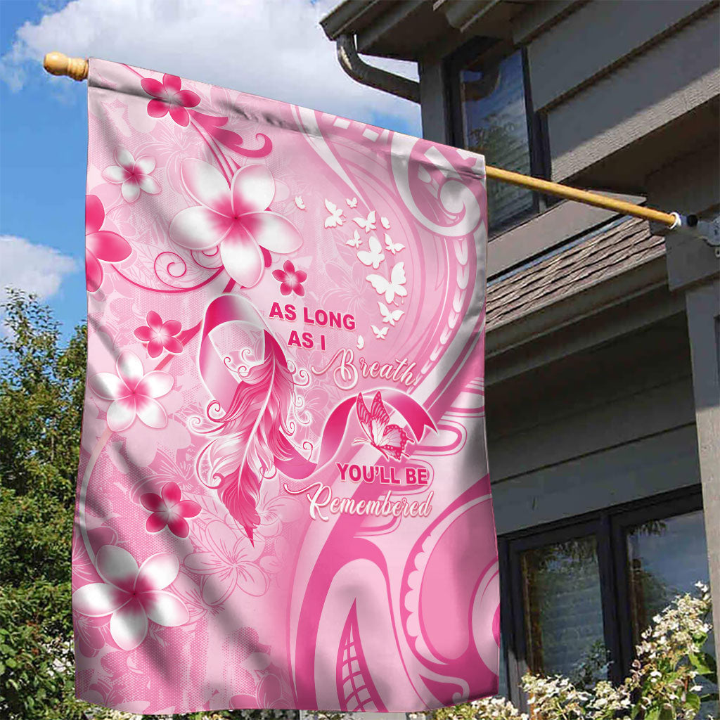 Memorial Pink Breast Cancer Support Garden Flag Plumeria Floral Tribal Pattern