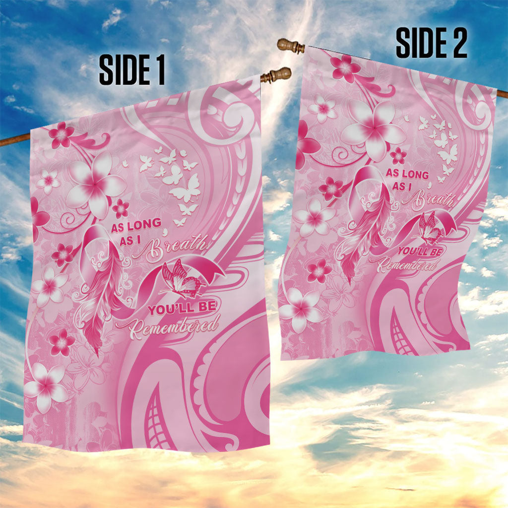 Memorial Pink Breast Cancer Support Garden Flag Plumeria Floral Tribal Pattern