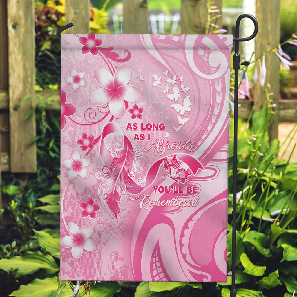 Memorial Pink Breast Cancer Support Garden Flag Plumeria Floral Tribal Pattern